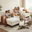Canapé modulaire rembourré en chenille de forme large L de 124 po de large avec dossier rembourré et repose-pieds amovible beige-1819109034
