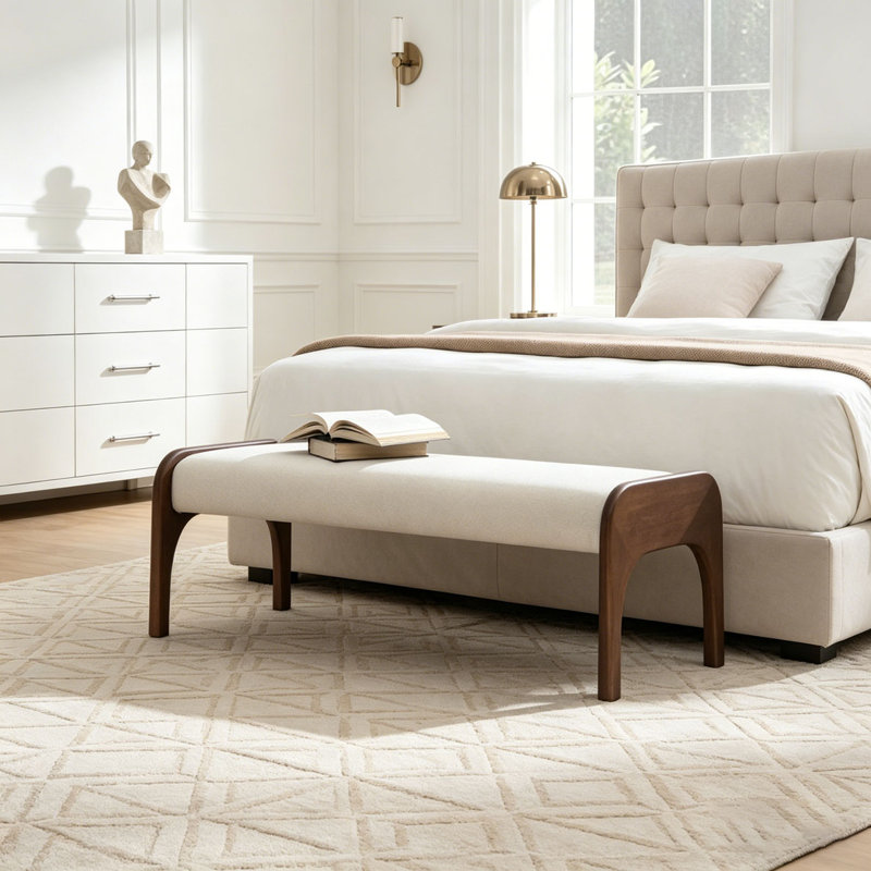 50.25 Inch Upholstered Long Bench, Beige