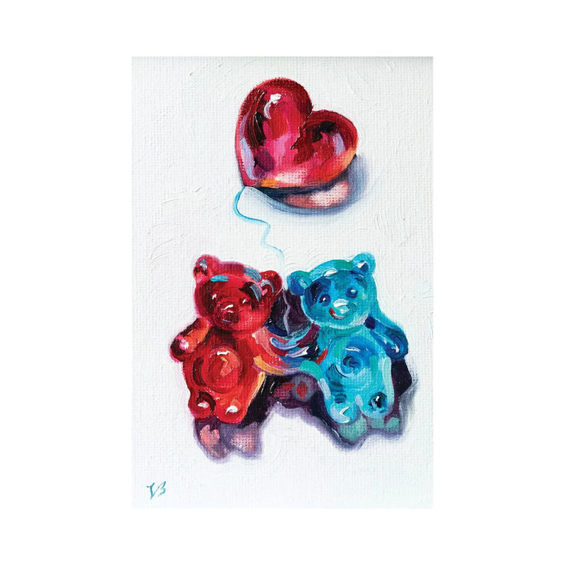 Rubber Bear Couple by Katharina Valeeva - Wrapped Canvas Painting, 20.32 cm H x 30.48 cm W