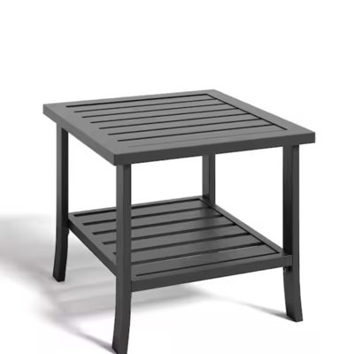 19in Black Metal 2-Tier Outdoor Side Table | All-Weather
