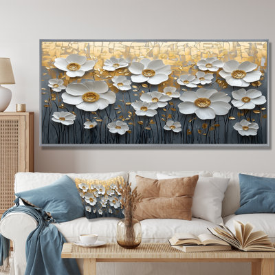 Mudasar, fleurs blanches et dorées, fleurs sauvages V - Art mural grand fleurs sauvages