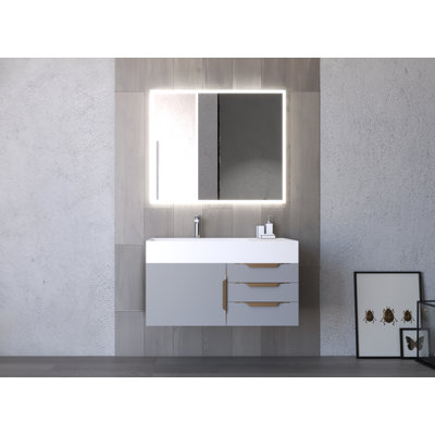 Base de meuble-lavabo simple 35 po fixée au mur seulement