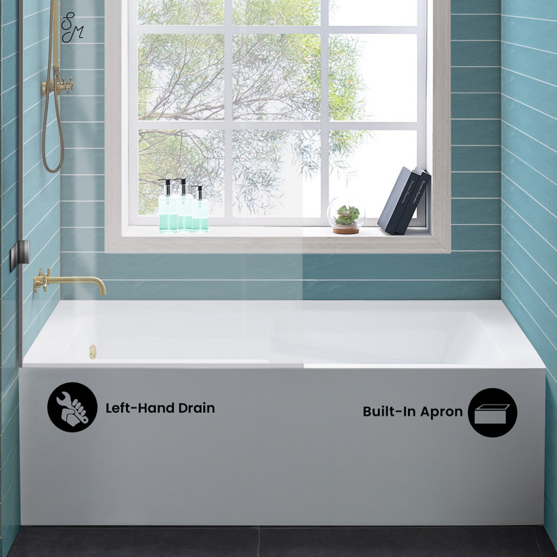 Voltaire 54 x 30 Skirted Left Drain Soaking Alcove Bathtub in Glossy White with Integrated Armrest, White, Left