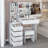 Middle Size Left Bedside Cabinet Vanity Table + Cushioned Stool, Large Sliding, Touch Control, Tri-Color Switching, Brightness Adjust LED Mirror, High Capacity Storage, Suitable For Middle Space