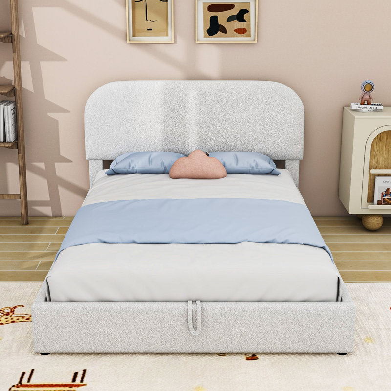 Lit plateforme tapissier Teddy, Double, Blanc