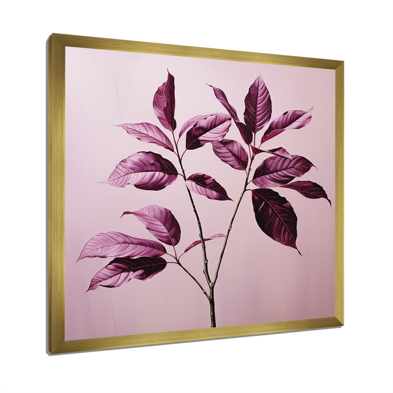 Impression sur toile, feuilles mauves et prune, H 16 po x l 16 po x P 1 po, Cadre doré simple