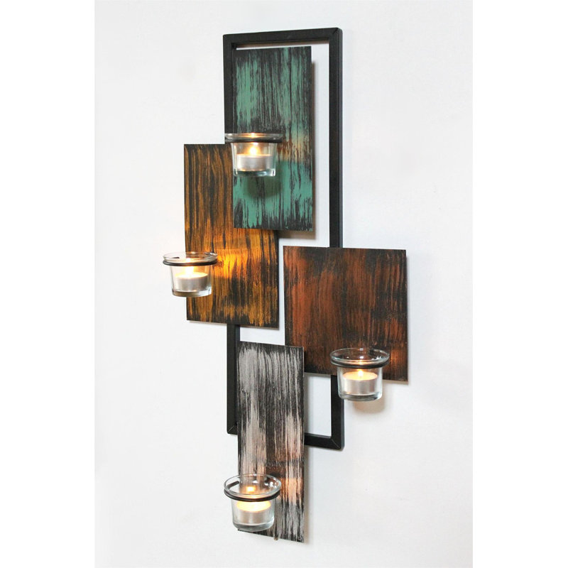 Abstract Wall Tea Light Holder Metal 61 cm Black