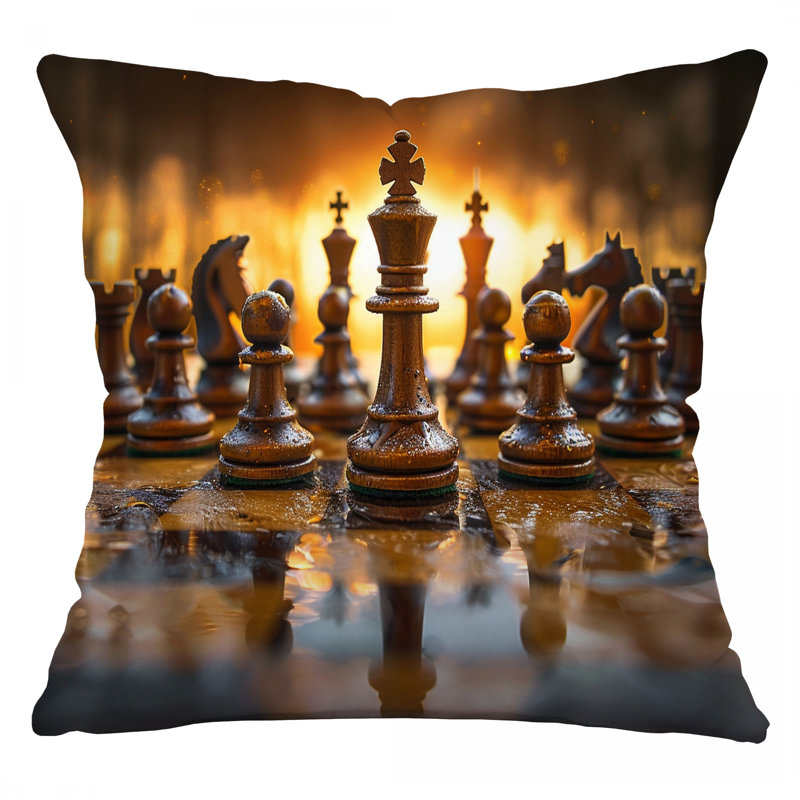 Chess Game Strategy Microsuede Reversible Throw Pillow, 16"H x 16"W