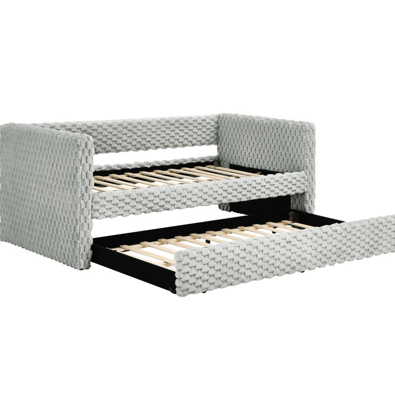 Lit de jour simple en velours côtelé écossais gris foncé, lit escamotable pour un espace de vie moderne et efficace