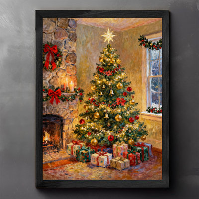 Black Framed Vintage A Christmas living room full of warmth and anticipation Wall Art Retro Style Framed Prints