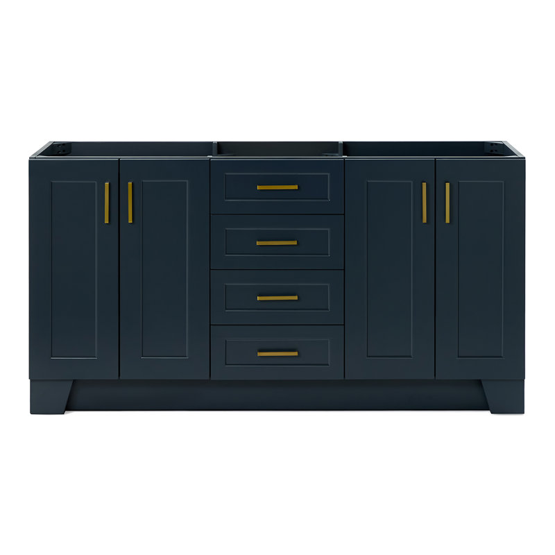 Meuble-lavabo double en bois massif Freitas, Bleu minuit