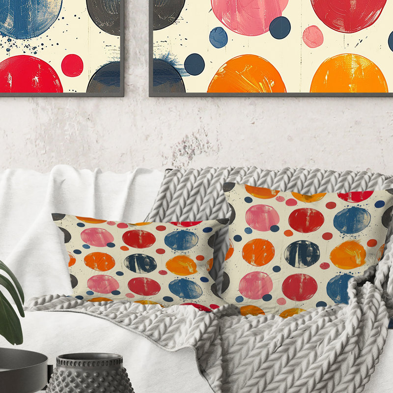 Coussin décoratif à pois orange et vert VI, H 16 po x l 16 po
