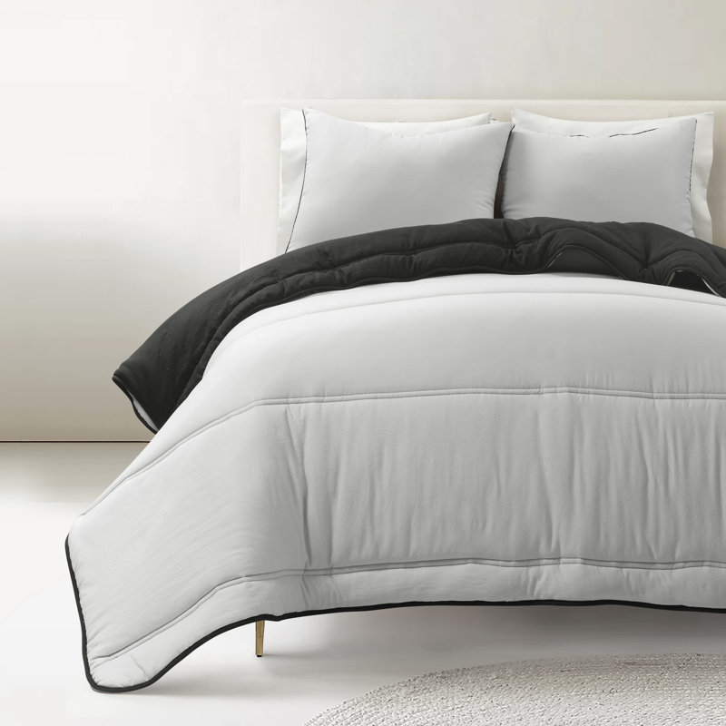 Oslo Soft Reversible Quilted Comforter Set, Silver, Queen Comforter + 2 Standard Shams