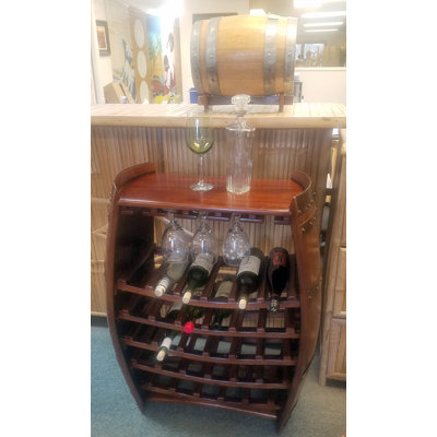29 - Bottle Solid Wood Wine Bottle & Glass Rack in Brown