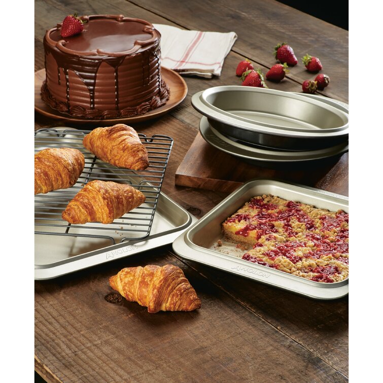 Anolon Allure Nonstick Bakeware Set includes Nonstick Cookie Sheet with  Rack, +