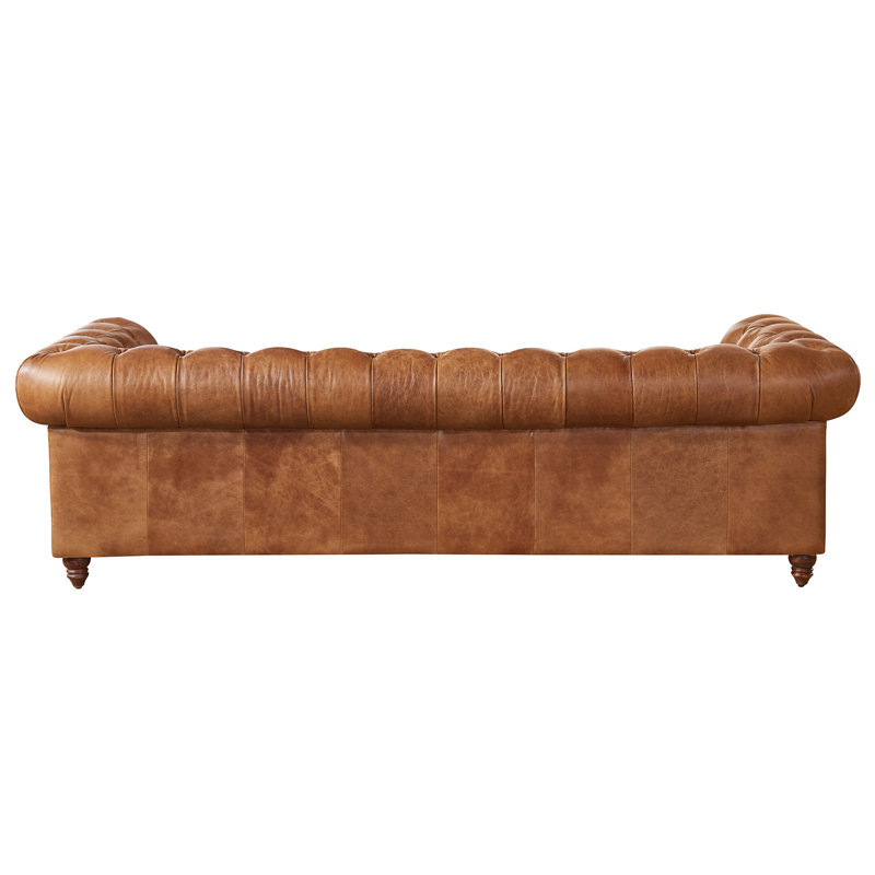 Jarique 95'' Upholstered Sofa, Light Chestnut Genuine Leather