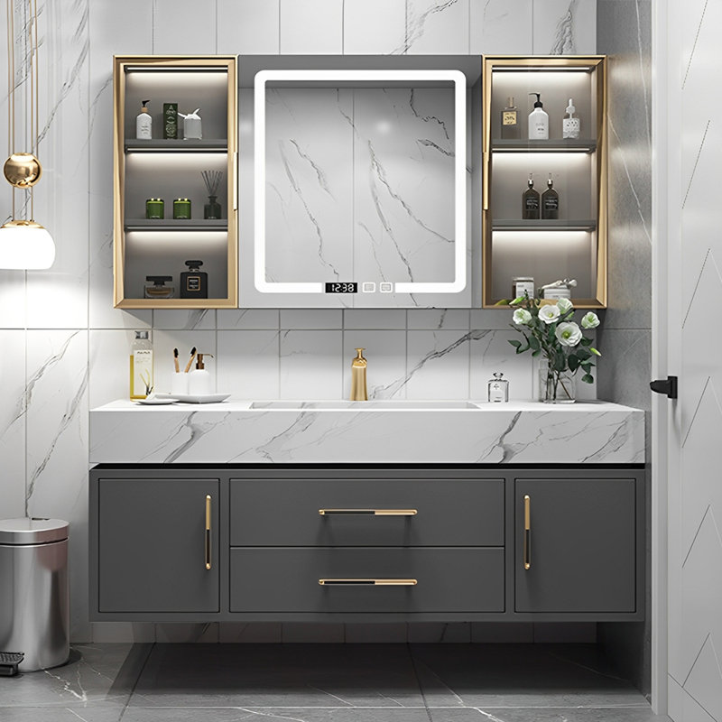Armoire de salle de bain moderne, simple et luxueuse., Gris, H 21,65 po x l 51,18 po x P 19,69 po