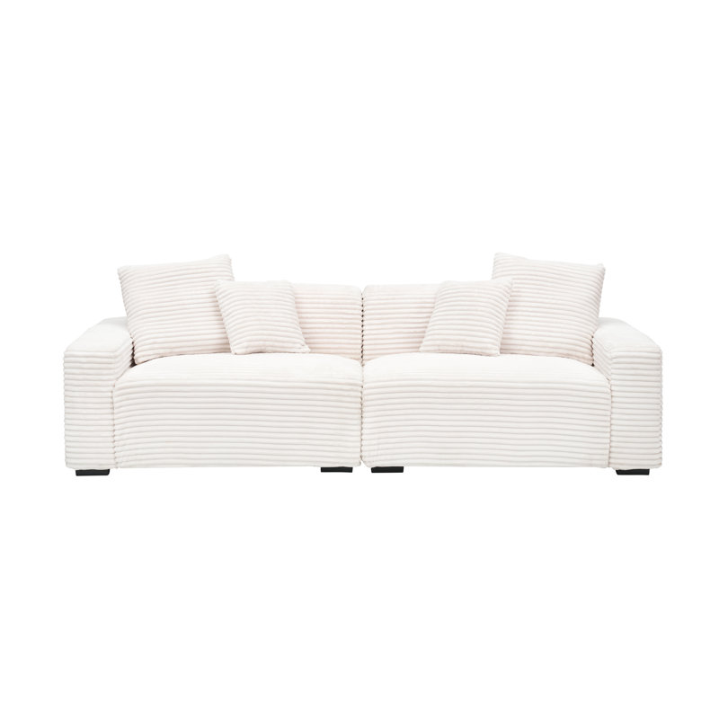 Modern Oversized Boucle Modular Sectional Sofa - Comfy Upholstered Living Room Sofa With Plush Cushions, Beige