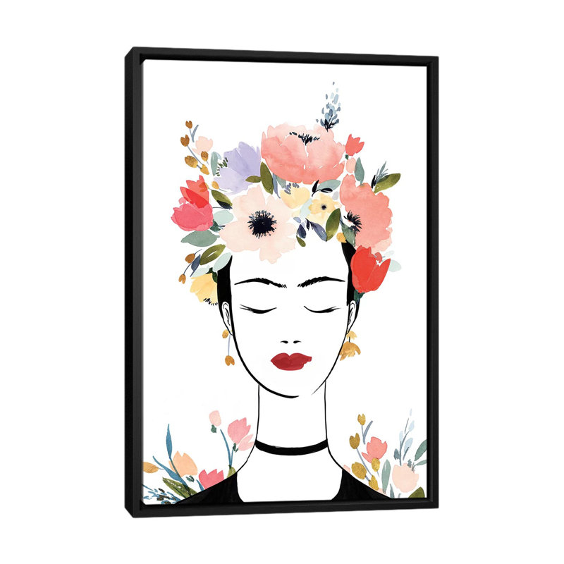 «Flower Crown Frida I» par Isabelle Z - impression d'art graphique, Toile avec cadre noir, H 60 po x l 40po x P 1,5 po