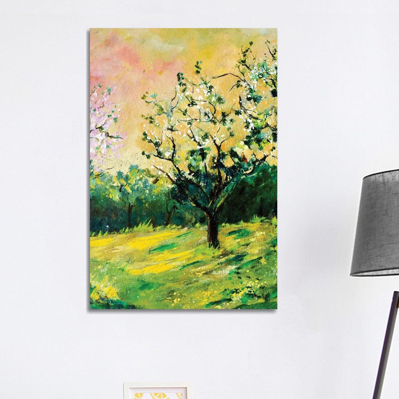 «Appletree In Spring» par Pol Ledent - peinture sur toile tendue, H 40 po x l 26 po x P 1,5 po