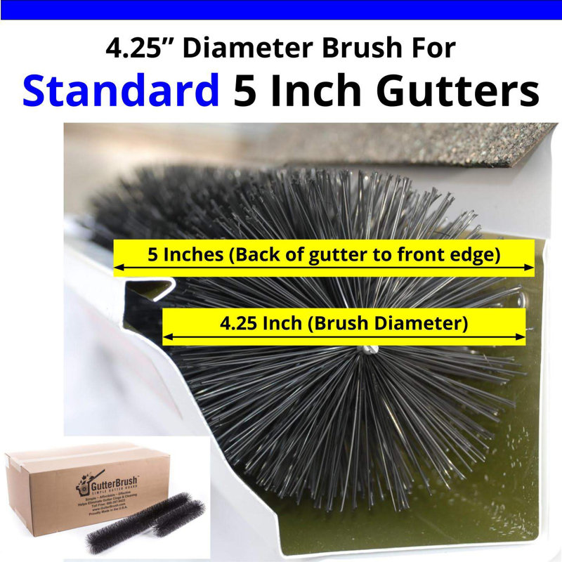 GutterBrush Simple Roof Rain Leaf Gutter Guard with Bristles, 5" H x 360" W x 5" D