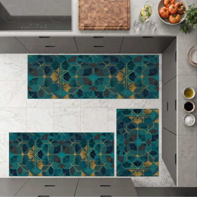 Geometric Leaf Non-Slip Washable Kitchen Mats