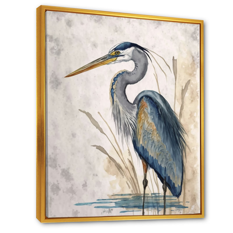 «Passabe Heron By The Waterside Watercolor II», reproduction d'art sur toile, H 40 po x l 30 po, Toile avec cadre flottant