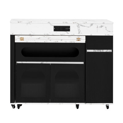 Extendable Dining Table with Extra-Long Folding Top, Rolling Kitchen Island with Drawers, Power Outlet and Brake lock, Storage Cabinet for Kitchen and