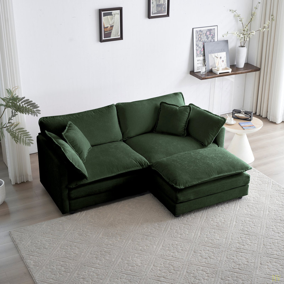 Latitude Run® Chenille Two-Seater Sofa With 1 Footrest, 2 Seater L ...