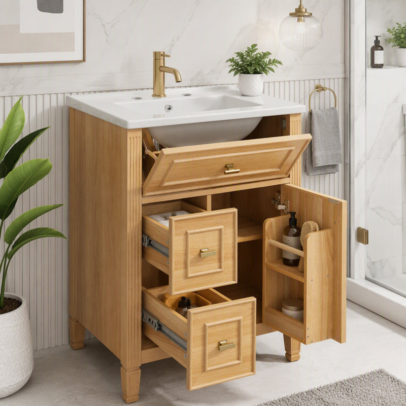Meuble-lavabo 24 po avec lavabo et rangement intelligent, Bois, 24