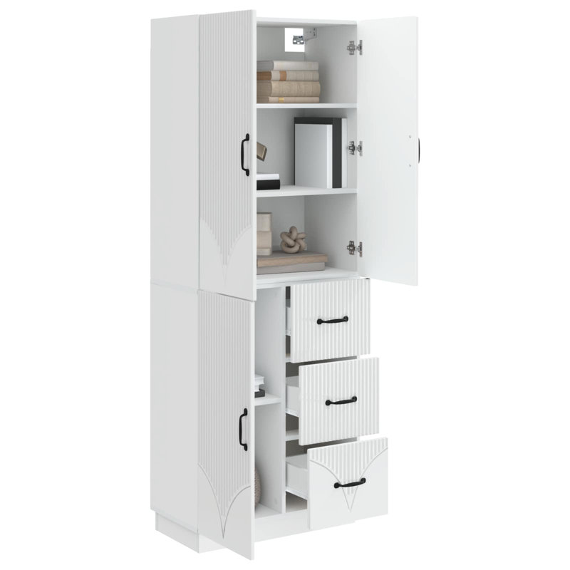 3 -Door 3 -Drawer 3 -Shelf Storage Cabinet, High Gloss White