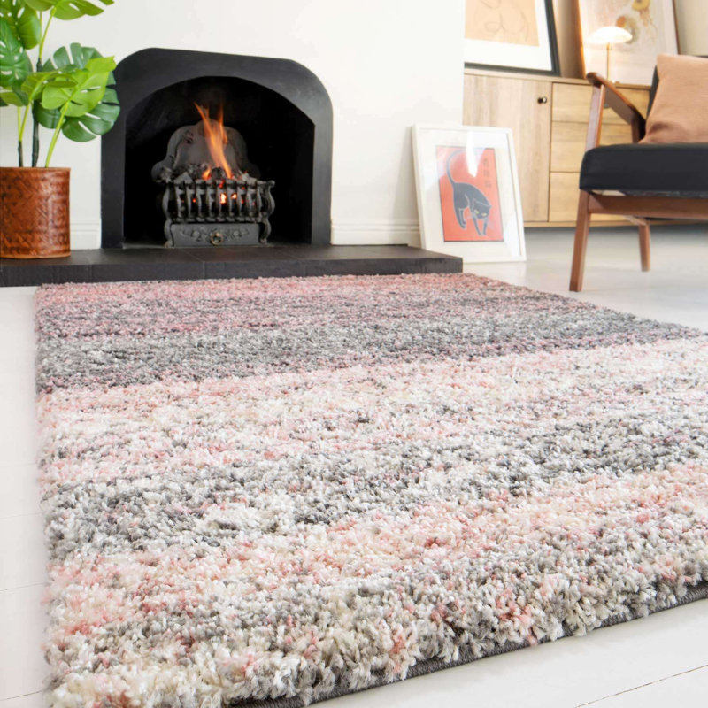 Abstract Machine Tufted Shag Area Rug, 120cm x 170cm, Pink