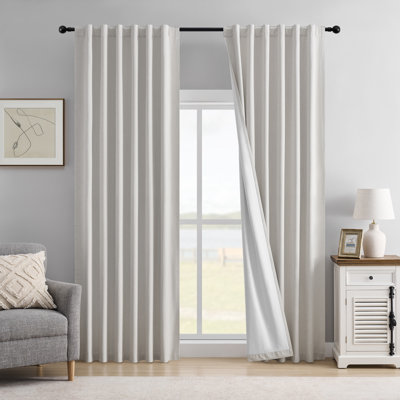 Modern Farmhouse 100% Blackout Heading Tape Ring Clips Back Tab Linen Blend Curtains,2 Panels