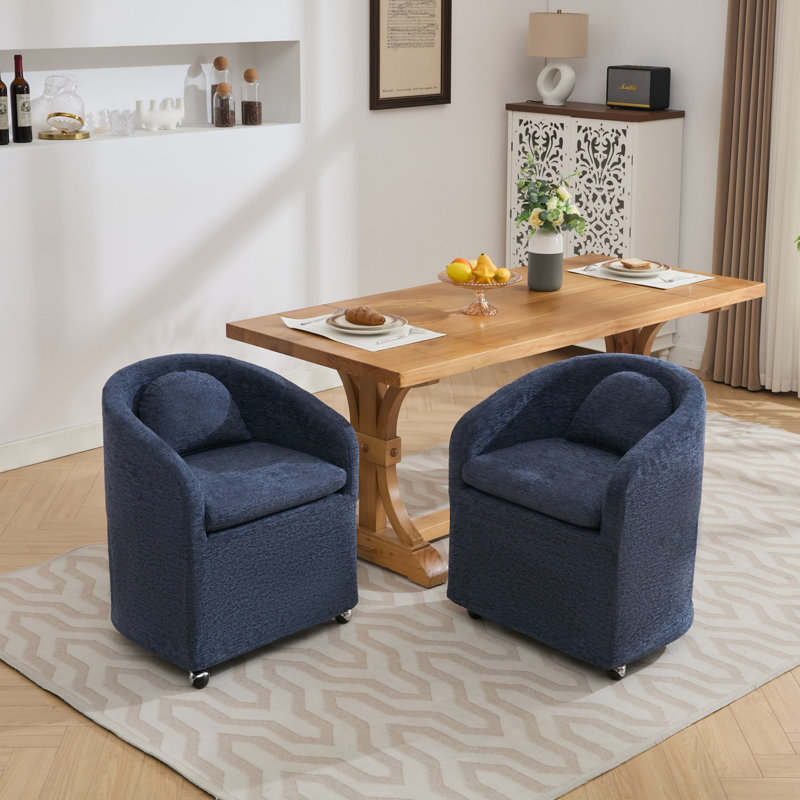 Ensemble de 1 fauteuil de salle à manger en chenille avec coussin de dossier et roues universelles, Bleu