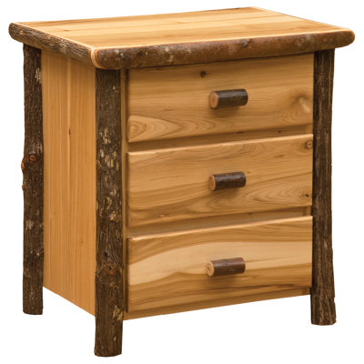 Fireside Lodge Hickory Log XL Three Drawer Nightstand - Natural