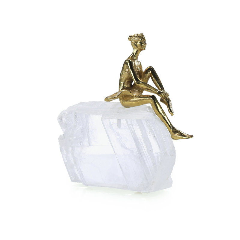Resting Brass Dancer Sculpture On Selenite