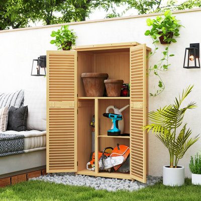 5' X 3' Wooden Outdoor Storage Cabinet In Yellow, With Asphalt Roof - Store Your Gardening Supplies A Protected Environment Yellow Shed Offer Convenient And Practical Option For Garden