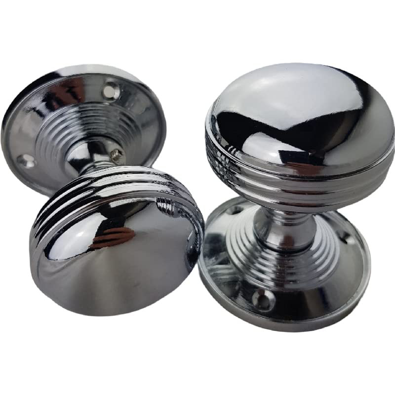  1 Pair Queen Anne Design Reeded Mortice Door Knob in Polished Chrome Finish