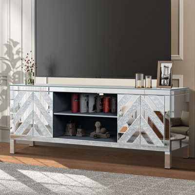 Mirrored TV Stand For 65 Inch Tvs With Open Storage And Two Cabinets by Mercer41