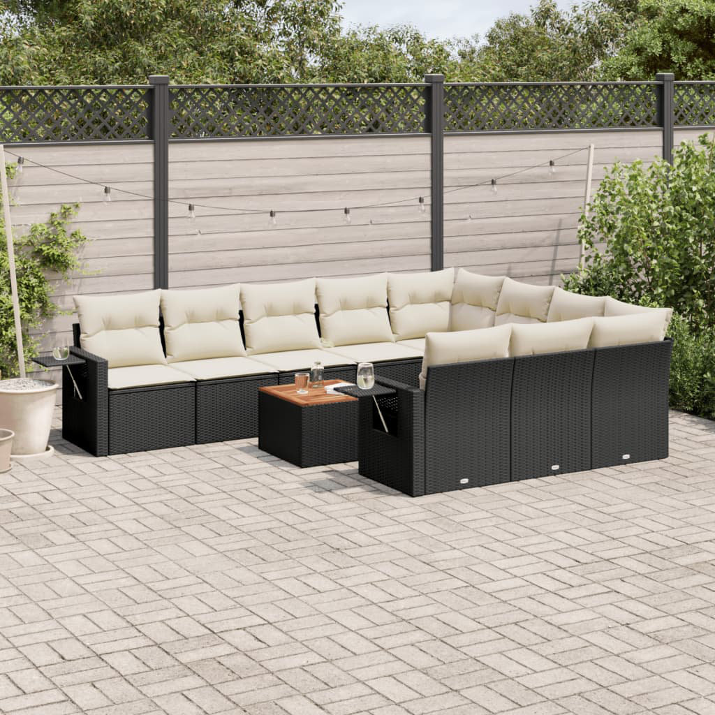 Vidaxl 11-Tlg. Garten-Sofagarnitur Mit Kissen Schwarz Poly Rattan 18