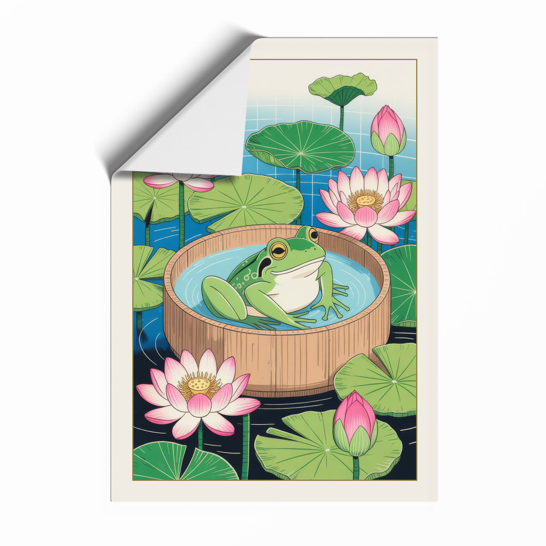 Frog in Lily Pond Botanical - Framed Print