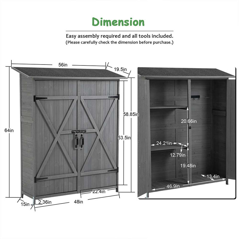 5 pi L 2 pi. D Abri pour outils en bois massif, gris