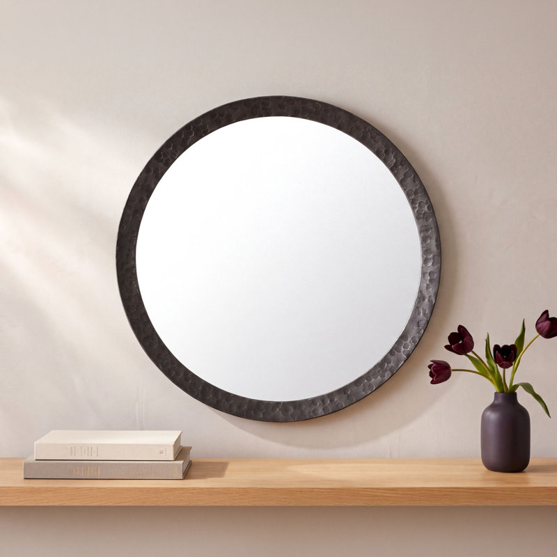 Iron Frame Round Wall Mirror, Small, Black