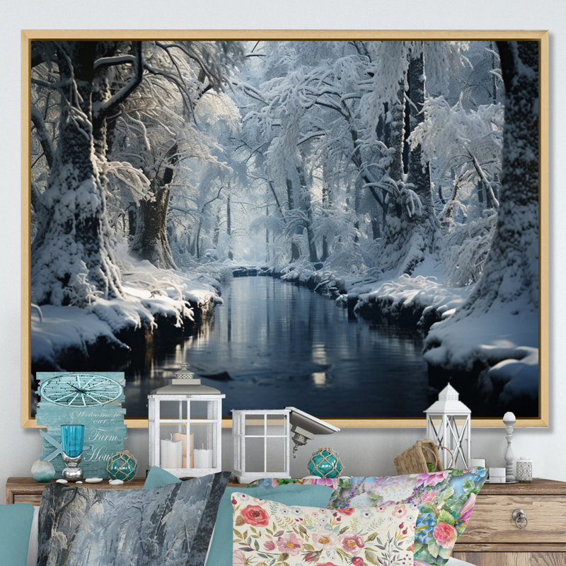 «Winter Silent Woods III - Winter Landscape», art mural, H 16 po x l 32 po x P 1 po, Cadre naturel flottant