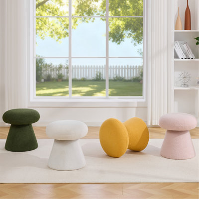 Repose-pieds rembourré en tissu Teddy, repose-pieds en forme de champignon, tabouret à langer, tabouret de maquillage, aucune installation requise, convient aux chambres à coucher, aux salons, aux salles d'eau ou aux entrées, rose