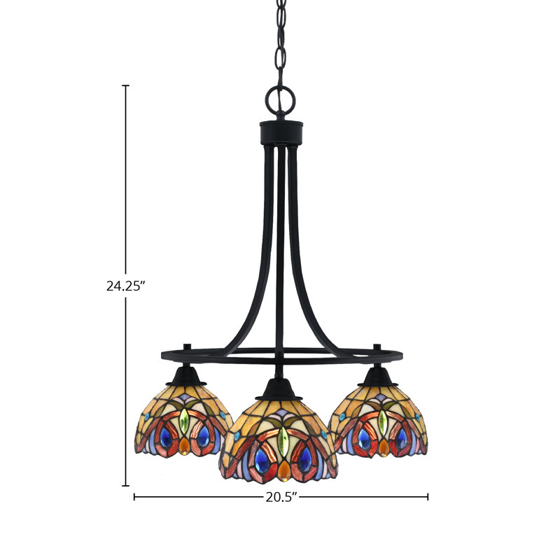 Paramount 3 Light Downlight Chandelier Shown In Matte Black Finish With 7" Lynx Art Glass