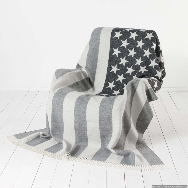 Jeté tissé en laine d'agneau Merino, Drapeau gris