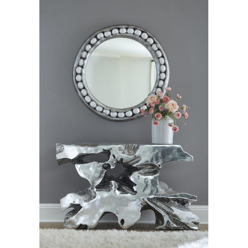 Pearl Mirror, Round, Silver Leaf