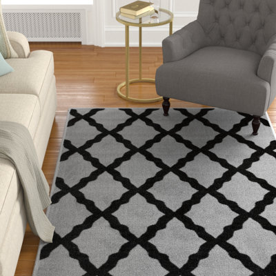 Glamour  Non-Slip Moroccan Trellis Area Rug For Living Room, Hallway Runner, Entryway Rug, Gray/Black
