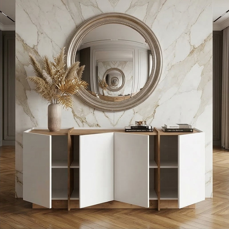 Buffet de 71 po de largeur et console polyvalente Renwick, Pin atlantique, Blanc